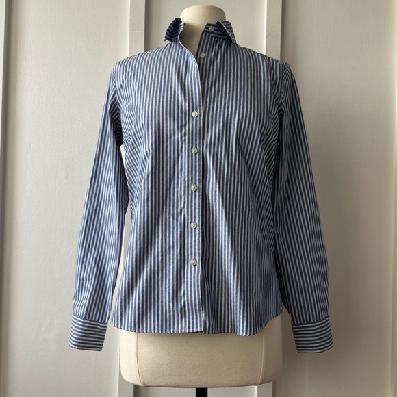 Lands' End Tops - Lands’ End Blue & White Stripe Button-Down Shirt – Size 8